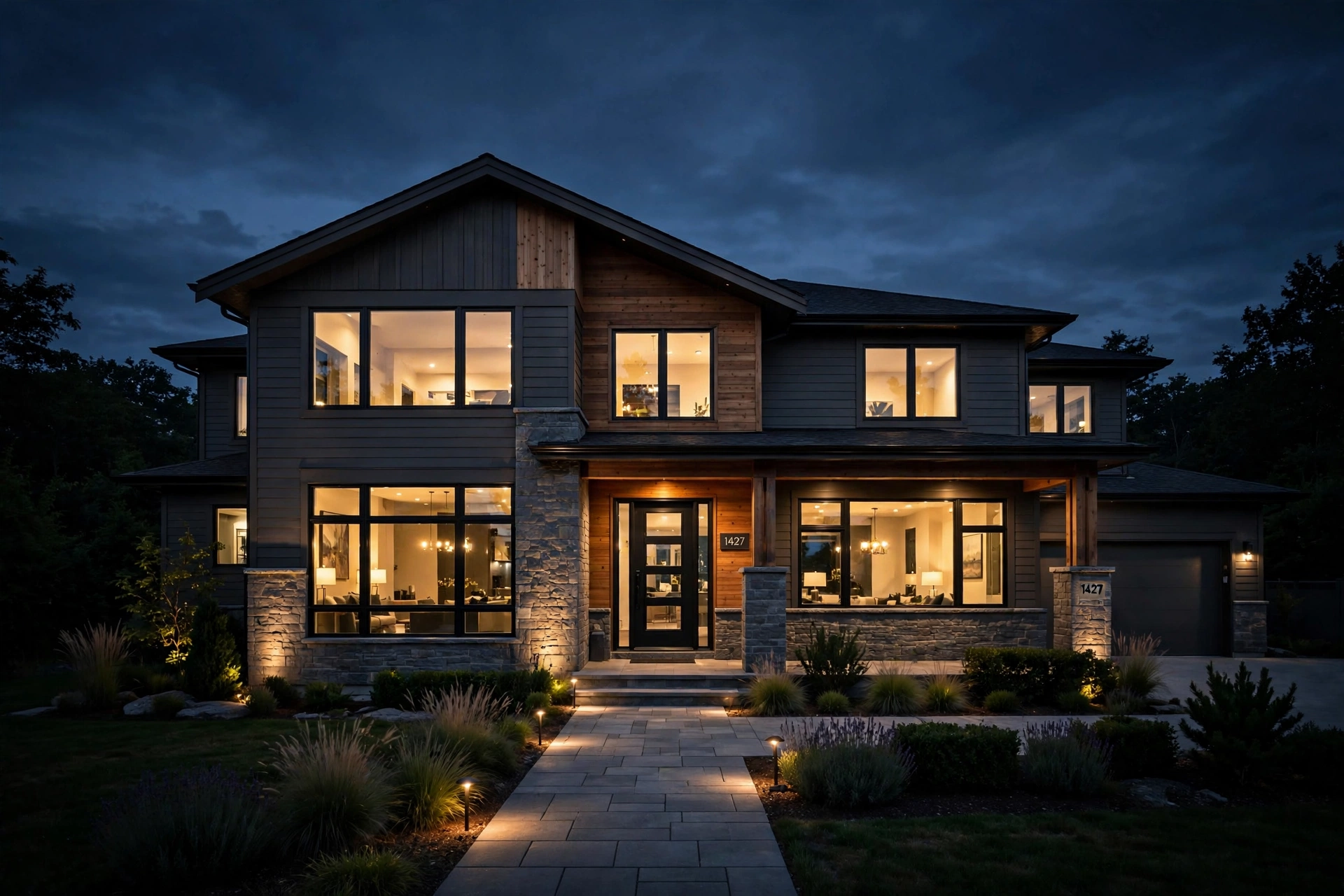 Contemporary custom home with clean lines and expansive glazing